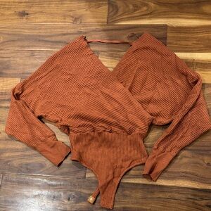 Le Lis Terracotta Ribbed Bodysuit